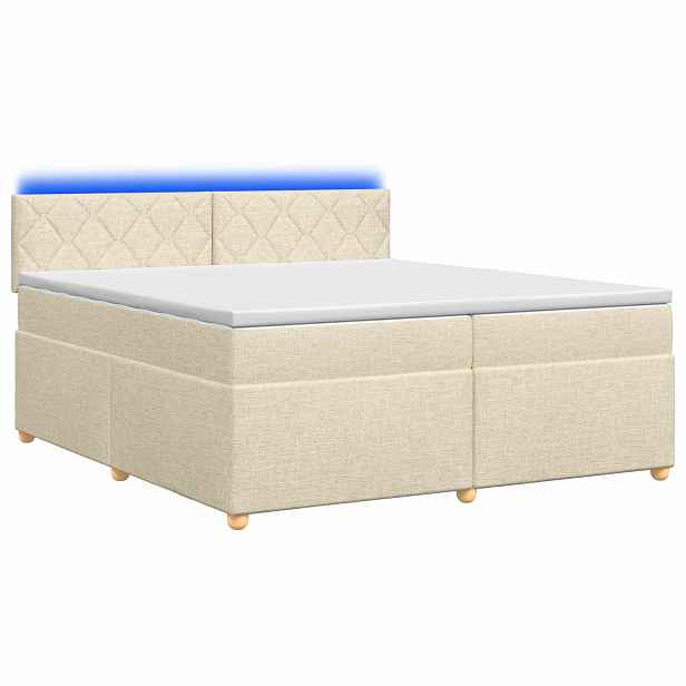 vidaXL Postel boxspring s matrací s čelo Krémová 200 x 200 cm Textil