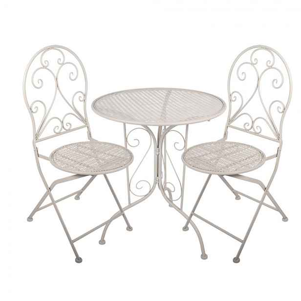 Béžový zahradní kovový Bistro set stůl a 2 židle - Ø 60*70 / 39*39*94 cm  Clayre & Eef