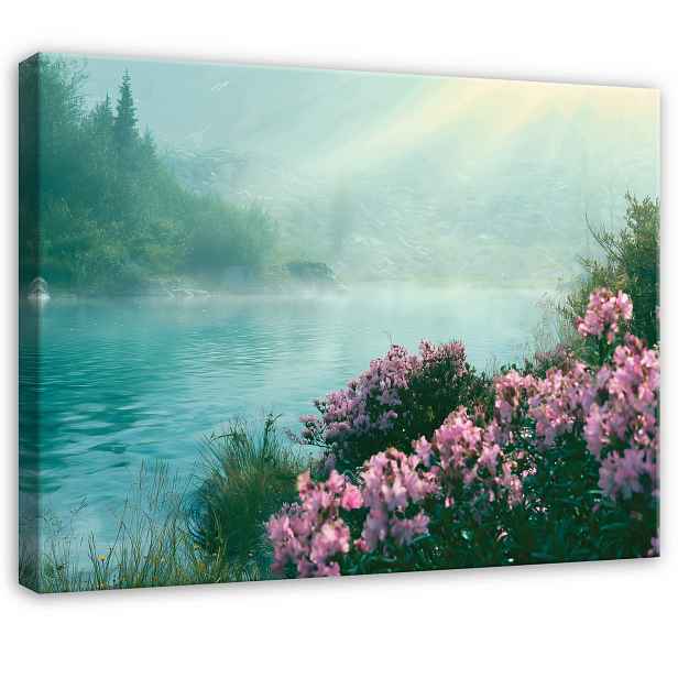 Obraz Les Řeka Květiny Krajina Do Ložnice Obývacího Pokoje Na Plátně 90x60