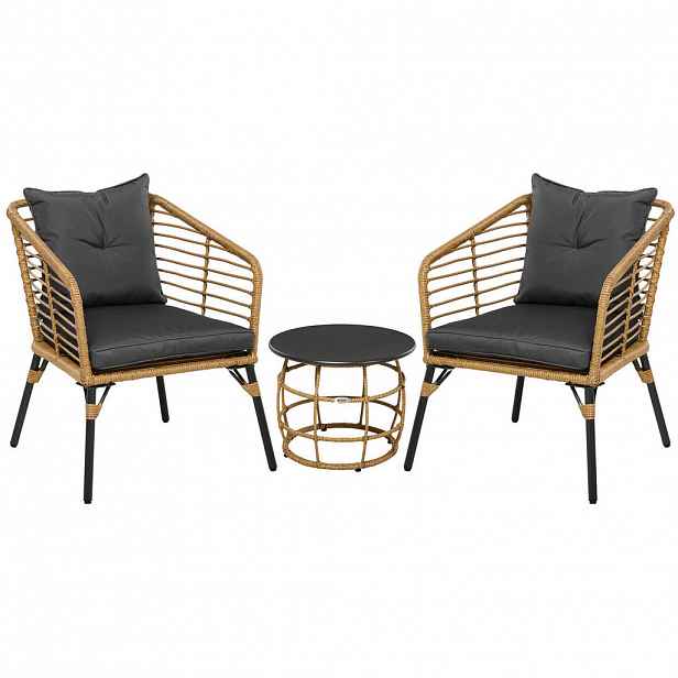 Redom ZAHRADNÍ sada 62/65/78 cm a Ø46/37 cm s konferenčním stolkem, pohodlné polstrování a odolný ocelový rám, Písková