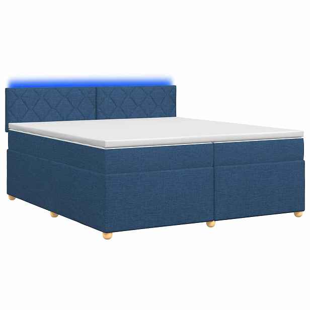 vidaXL Postel boxspring s matrací s čelo Modrá 200 x 200 cm Textil