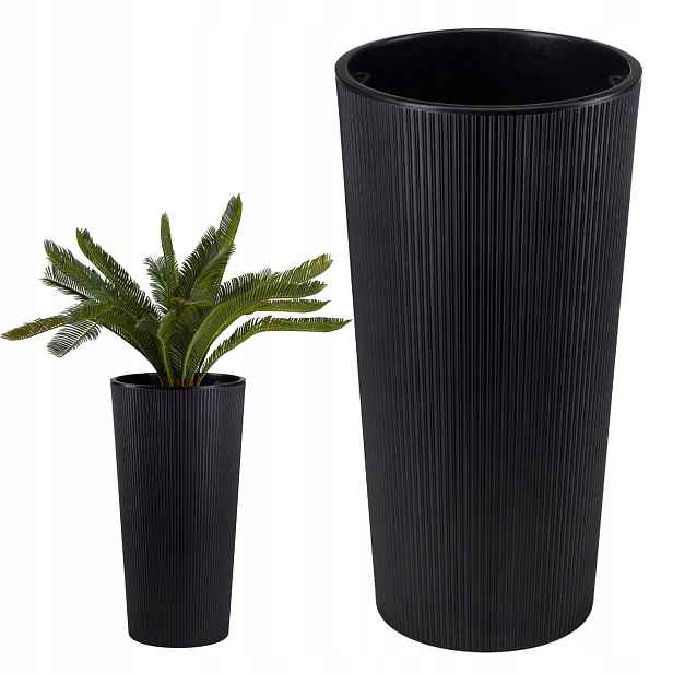 Moderní Vysoký květináč s Vkladem Černý Loft H57 cm Obal Na Květináč Eco