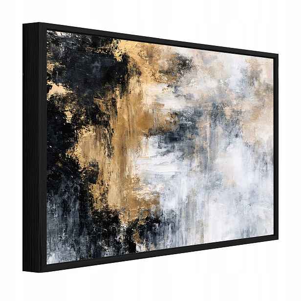 Obraz V Černém Rámu Na Plátně Abstrakce Zlatý Obývací Pokoj Ložnice 90x60