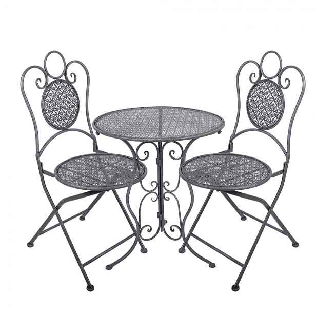 Šedý zahradní kovový Bistro set stůl a 2 židle - Ø 60*71 / 50*40*93 cm Clayre & Eef