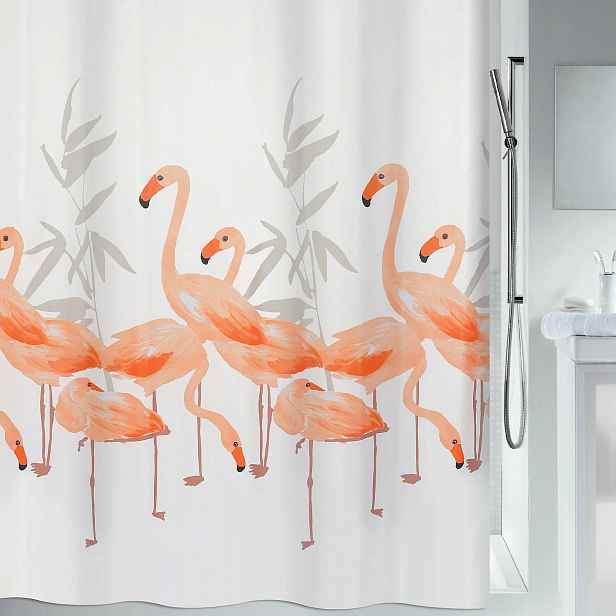 Spirella sprchový závěs Flamingo, motiv plameňáků, bílý, 180 x 200 cm