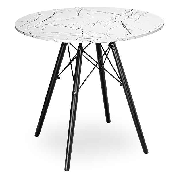 TZB Kulatý jídelní stůl Paris Black 80 cm bílý mramor/černý