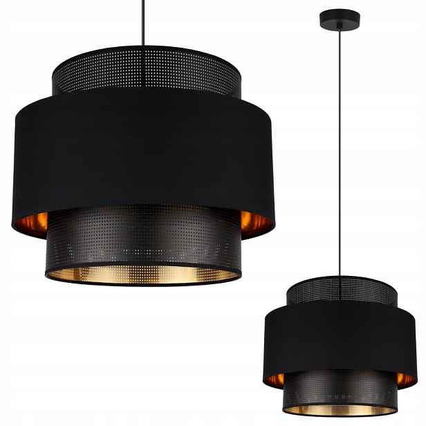 Závěsná Stropní Lampa Lustr Stínidlo Černé Zlaté Střed Moderní E27