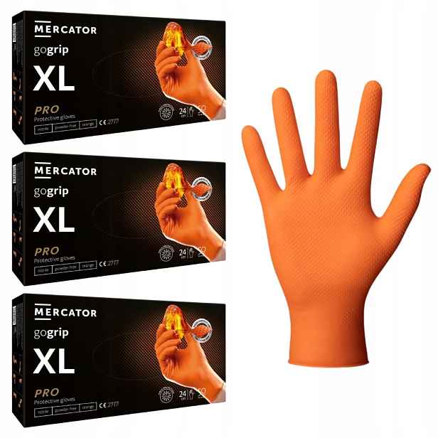 Rukavice Mercator Gogrip Nitrilové oranžové Oranžové 50 Ks vel. XL x 3ks