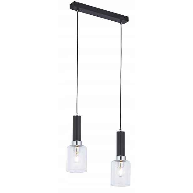 Jupiter Tuluza Závěsná lampa černá 44 cm chrom, 2xE27 15W, skleněné stínítko
