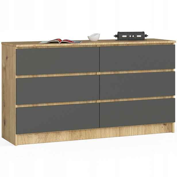 Komoda K140 6SZ Clp Dub Artisan Šedá Akd