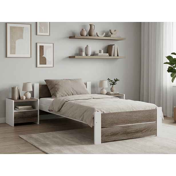 Postel IKAROS DOUBLE 90 x 200 cm, bílá/dub lanýž Rošt: S laťkovým roštem, Matrace: Matrace Coco Maxi 20 cm