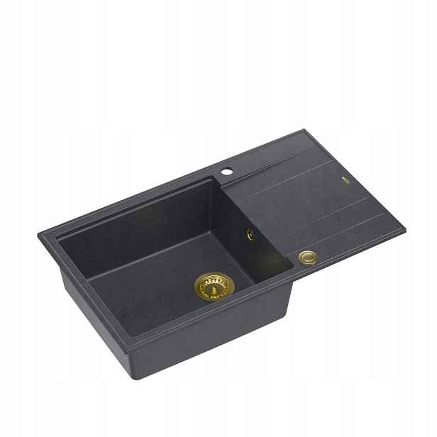 Quadron Evan 136XL 1-komorový dřez se sifonem 86x50x21 cm Černý Zlatý