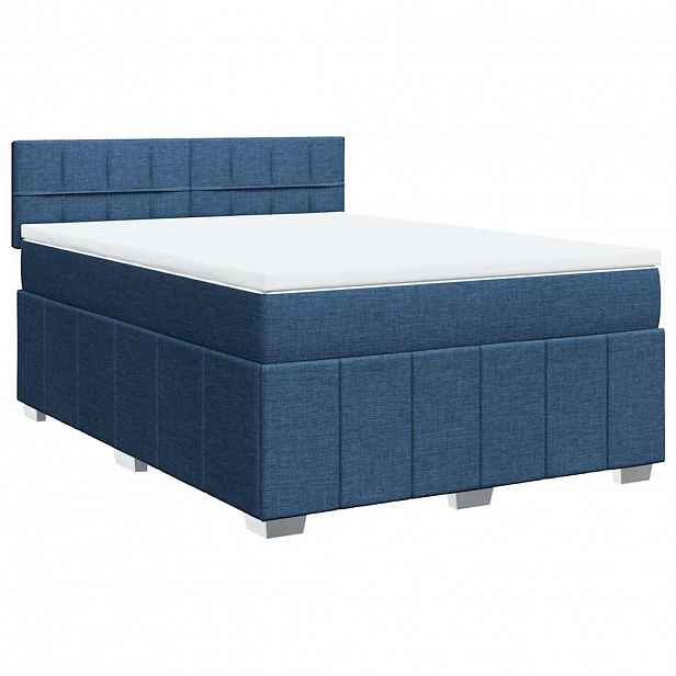 vidaXL Box spring postel s matrací modrá 140x200 cm textil