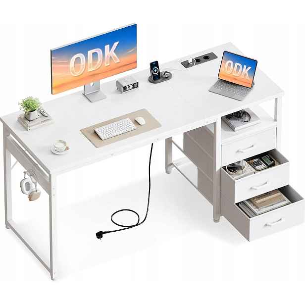 Počítačový stůl 3 zásuvky 120x48x75 cm 2 Usb porty 2 zásuvky bílé