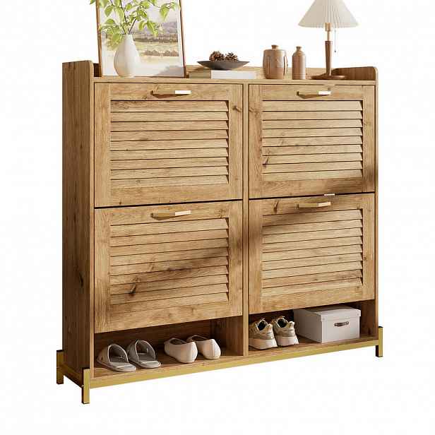 Modfu BOTNÍK z MDF 108,5x100x24 cm v dekoru dřeva se 4 dvířky a horní odkládací plochou