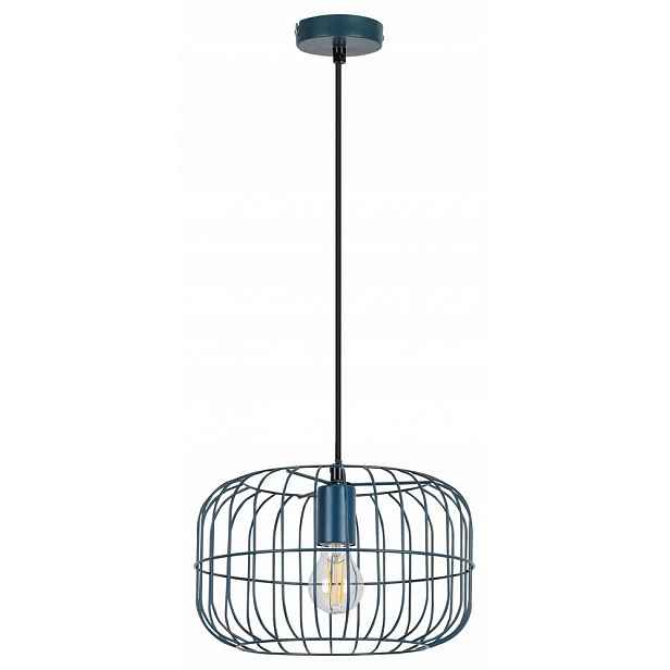 Modrá závěsná lampa Xenia industriální nad jídelní stůl Rabalux