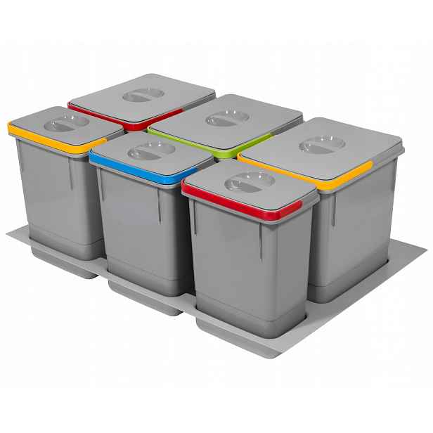 Koš Segregator 800MM Na Odpadky Rubio 3x15L+3x7L Šedý Amix Vložka Nádoby