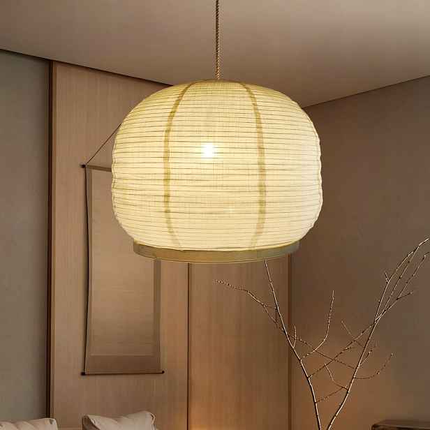 Lněné stínidlo na závěsnou lampu 46 cm bambusový kroužek boho ecru