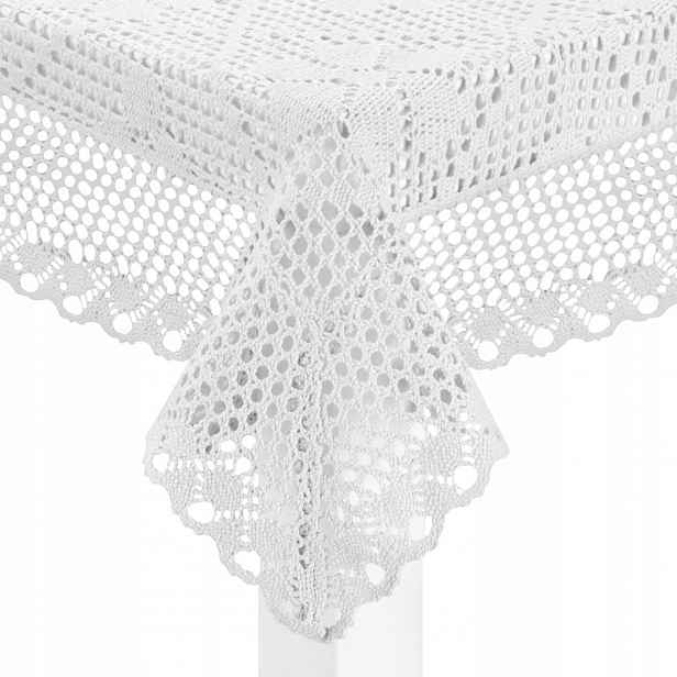 Háčkovaný Ubrus 140X240 Dekorativní, Bílé Tkané Květiny, Elegantní Do Obývacího Pokoje