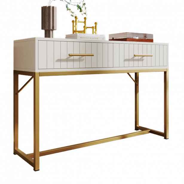 Modfu TOALETNÍ stolek z dřevotřísky 100x45x75 cm bílý se 2 zásuvkami, rýhovanými čely a kovovou podnoží