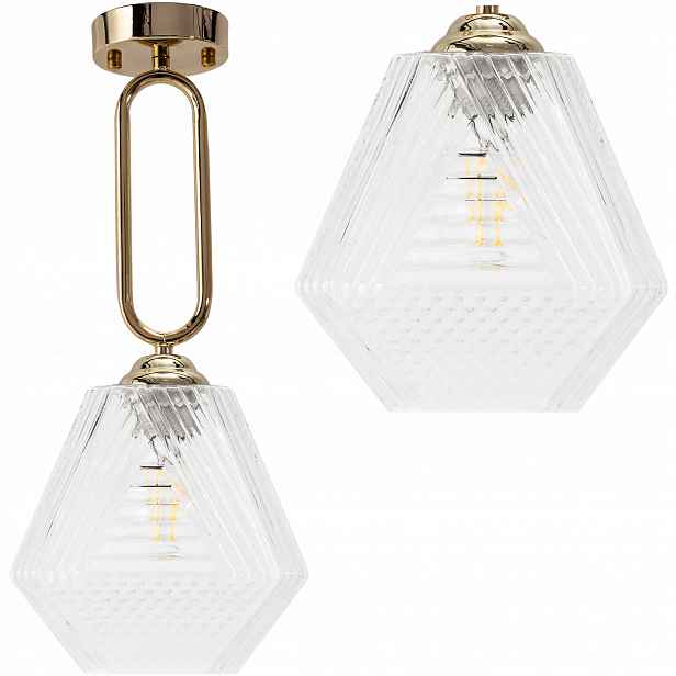 Závěsná Stropní Lampa E27 Skleněná Retro Zlatá