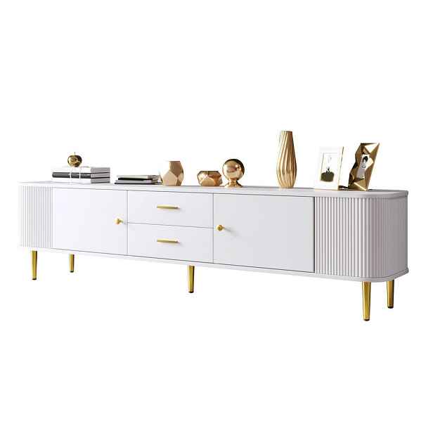 EVRYAE TV STOLEK se dvěma zásuvkami a posuvnými dvířky, černá, dřevo 160/40/58 cm
