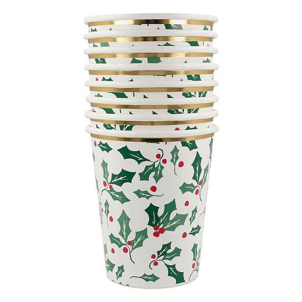 Papírové jednorázové kelímky v sadě  8 ks Holly Pattern – Meri Meri