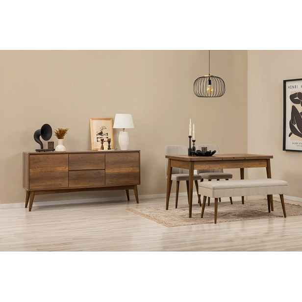Set s rozkládacím stolem, židlemi a konzolou (5 kusů) Vina 02 1005 - Walnut, Cream