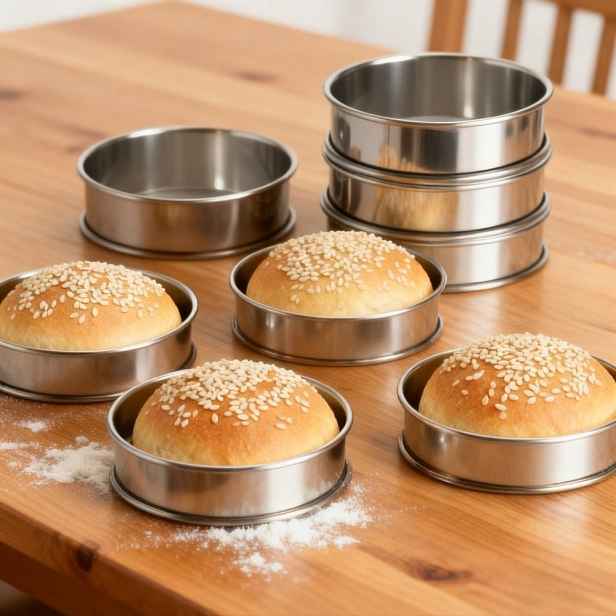 TEMU 8 ks 4palcových nerezových pečících kroužků - oboustranně válcované nepřilnavé kulaté | Ideální pro hamburgery, palačinky, muffiny a scones