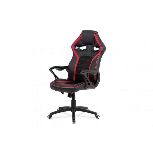 Kancelářská židle, černá ekokůže + červená látka - 51 x 50 x 115-122 cm