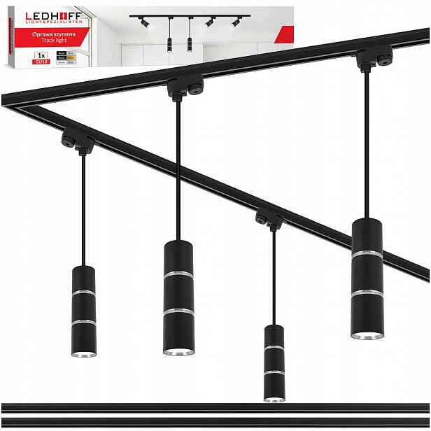 Kolejnicová lišta 2 x 1 m 4 x Led závěsná lampa Tuba GU10 Stříbrná objímka 2 m
