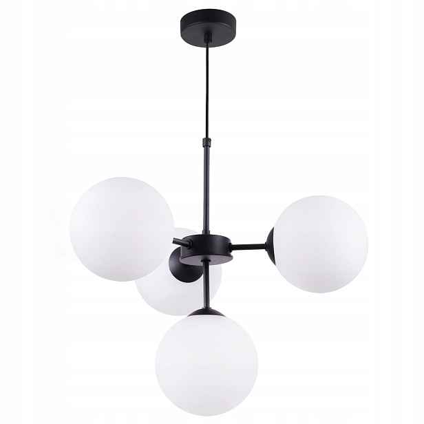 Závěsná Stropní Lampa, Černý Skleněný Lustr, Bílé Koule, Loft Glamour