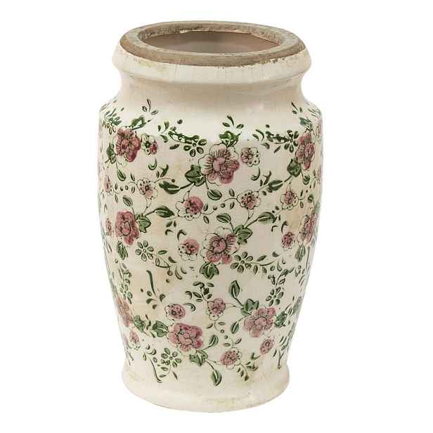 Keramická dekorační váza s růžovými květy Lillia S - Ø 15*26 cm Clayre & Eef