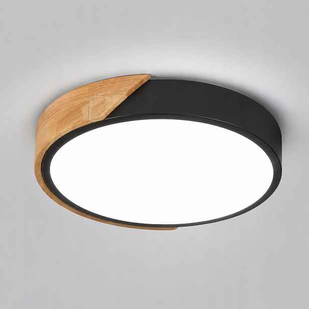 Stropní Led lampa Plafon černá dřevěná kulatá do ložnice 24W 6500K