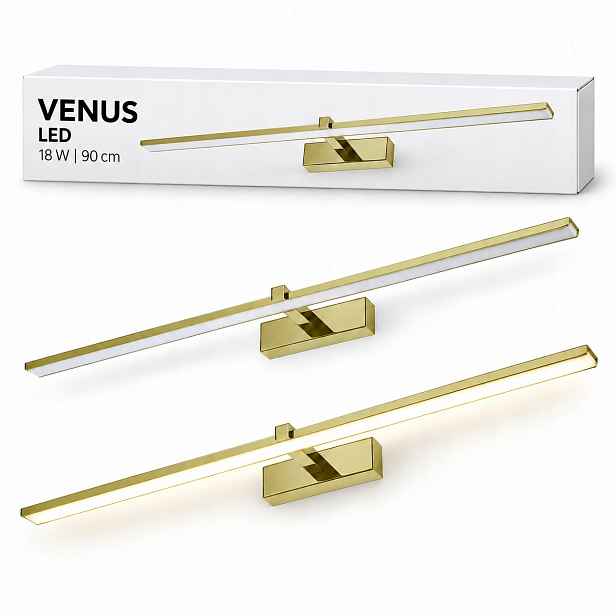 Zlaté nástěnné svítidlo Venus Led 18W 90 cm pro koupelnové zrcadlo 4200K IP44 1100lm