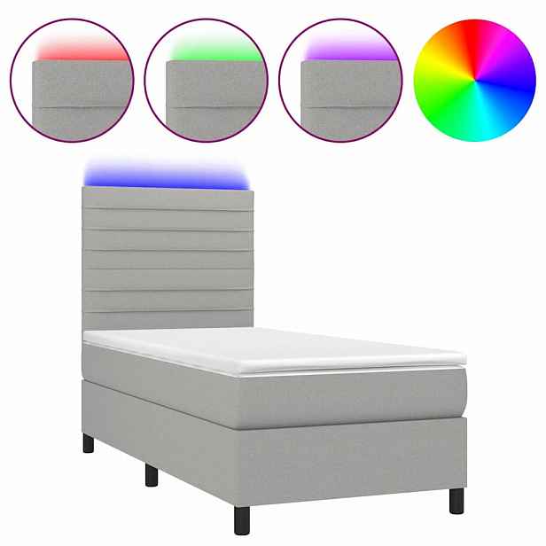 vidaXL Box spring postel s matrací a LED světle šedá 80x200 cm textil