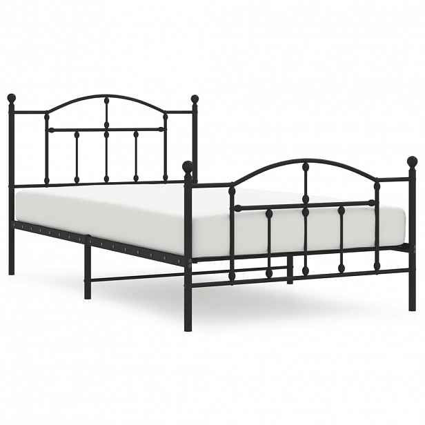 vidaXL Kovový rám postele s hlavovým a nožním čelem černý 107 x 203 cm