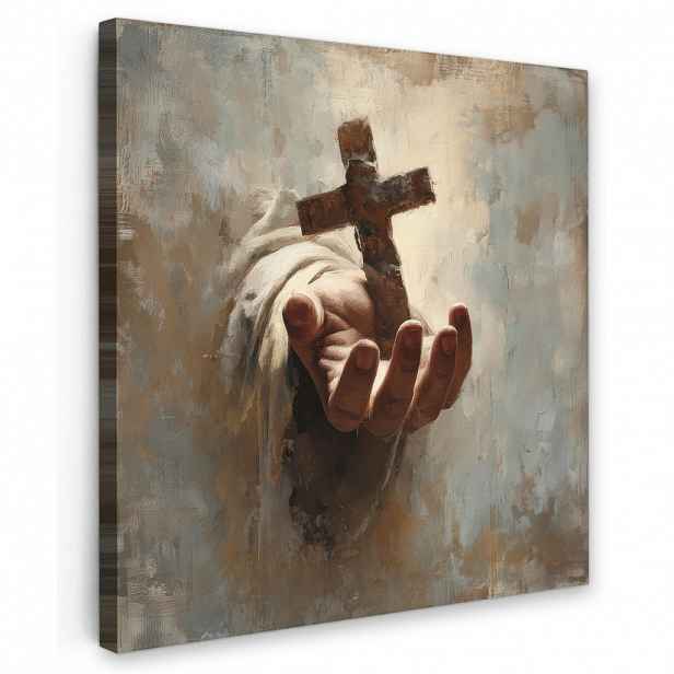 MuchoWow OBRAZ NA PLÁTNĚ Abstrakt - Cross - Hand - Christianity 50x50 cm