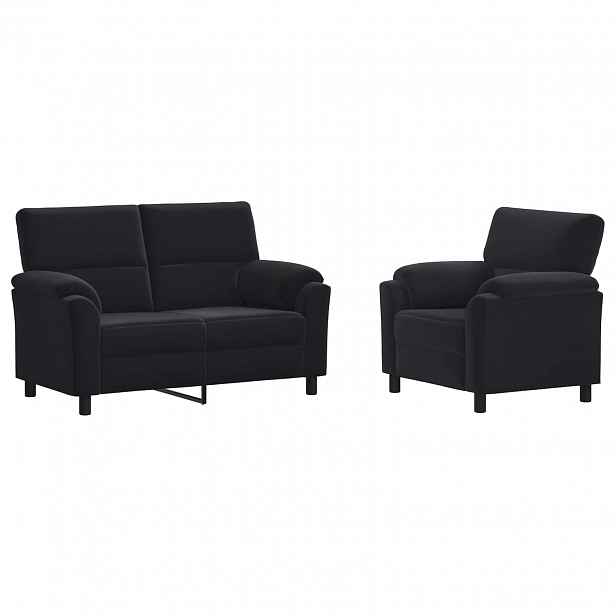 vidaXL Set pohovek 2 pcs Černá Samet