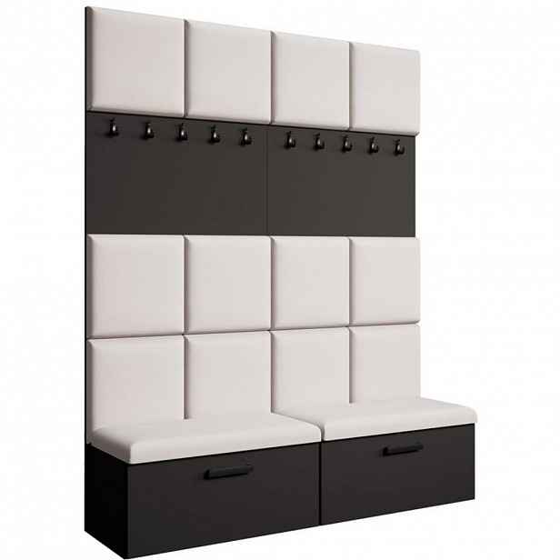 Beautysofa PŘEDSÍŇOVÁ sestava Margaret I+I 162/203/43 s čalouněnými panely a botníkem, černá