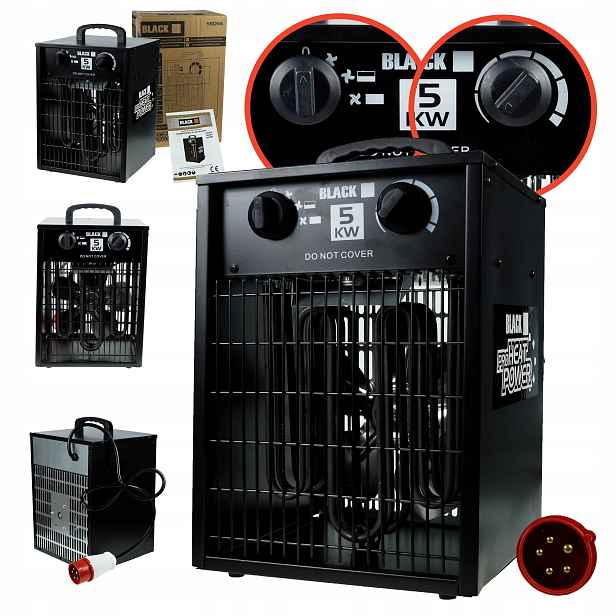 Elektrický Ohřívač 5KW 400V Black 55056 Termostat 3 Režimy IP24