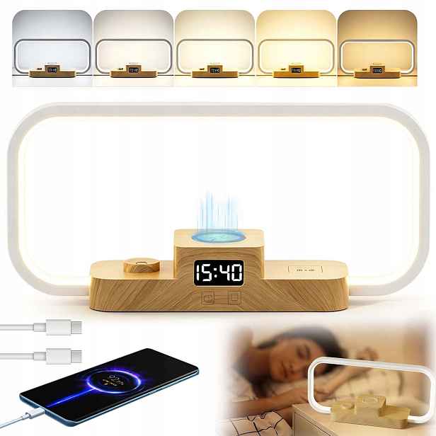 Led Stolní Lampa Displej Indukční Nabíječka 5 Barev Teploty