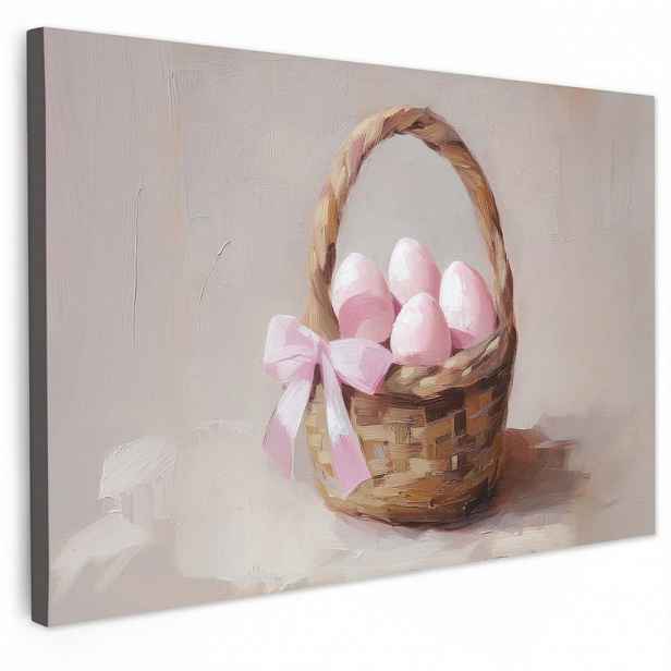 MuchoWow OBRAZ NA PLÁTNĚ Košík - Vejce - růžový 30x20 cm