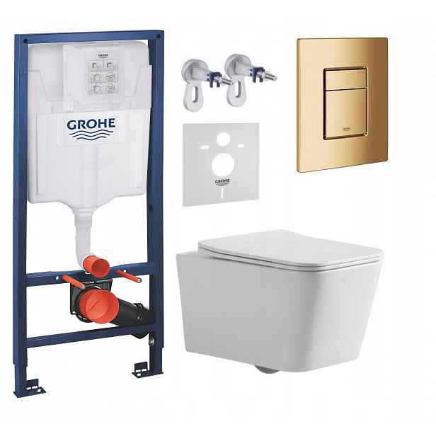 Podomítkový Wc set Grohe s mísou Bilovec Tornado a zlatým tlačítkem