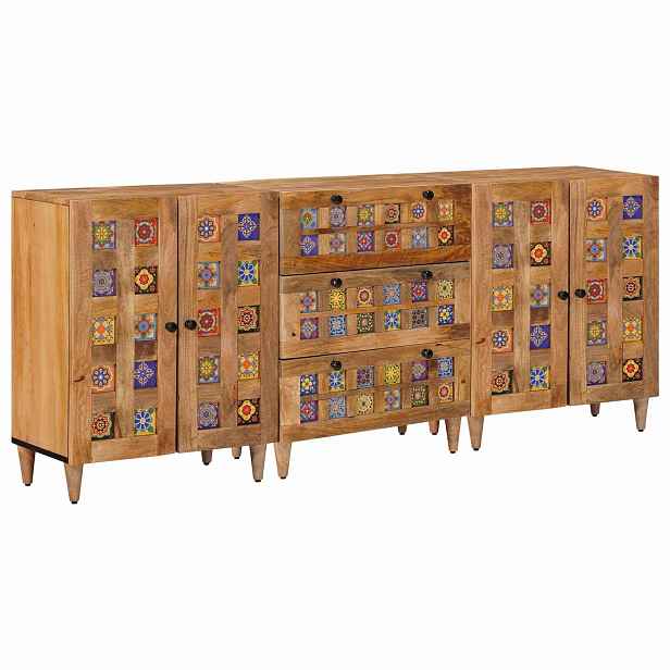 vidaXL Servírovací skříň 3 ks 60 x 33,5 x 75 cm Masivní mangové dřevo