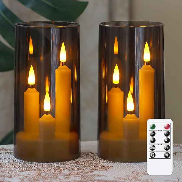 TEMU Balení 2 ks 3v1 LED bezplamenné svíčky s dálkovým ovládáním a časovačem - Blikající sloupkové svíčky vhodné pro domácí stolní dekoraci, svatby,