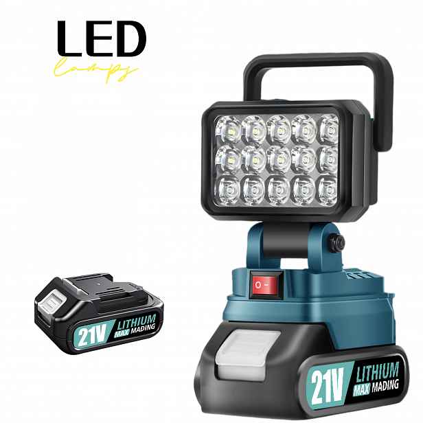 TEMU Vhodné pro Makita, 21V přenosné LED pracovní světlo s nastavitelným držákem, venkovní svítilna, reflektor, pracovní světlo, osvětlení stavby,