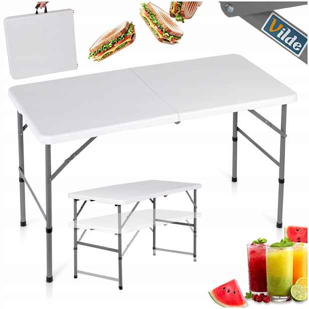 Zahradní banketový skládací zahradní stůl Catering, bílý, 2v1 120x60