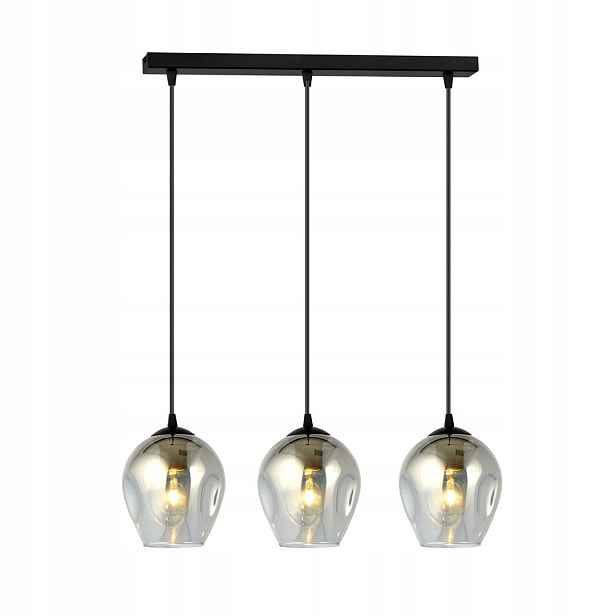 Závěsná lampa trojitá, černá, skleněné kouřové stínítko, lišta 70 cm Emibig
