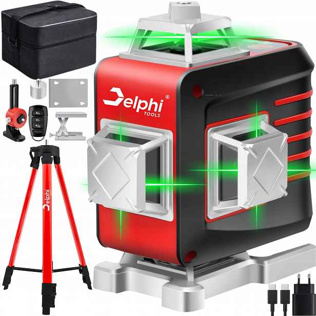 Laserová Vodováha 360° Laser Křížový Samonivelační 16 Linií Stativ 115